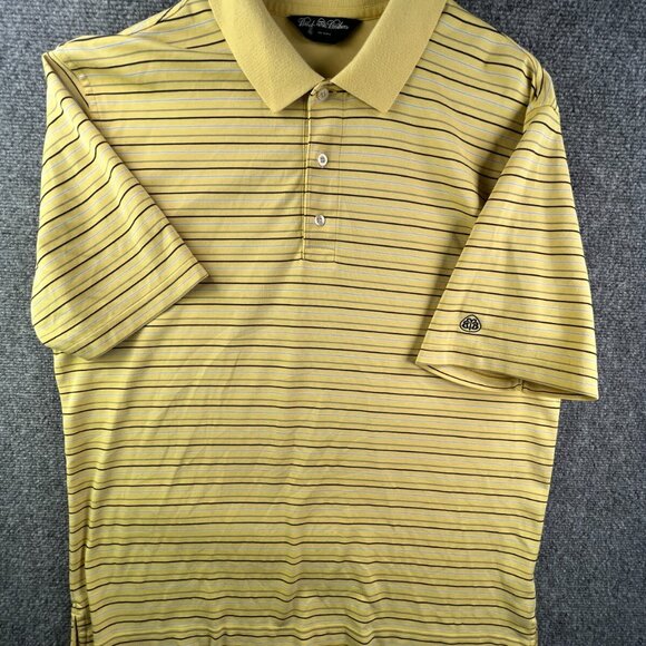 Brooks Brothers Country Club Prosport Men’s Yellow Striped Short Sleeve Polo L - Picture 2 of 11